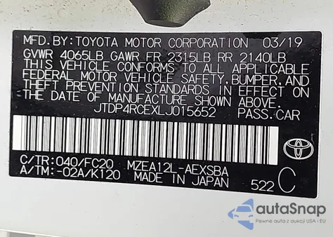2020 Toyota Corolla Se from USA, damaged, VIN JTDP4RCEXLJ015652